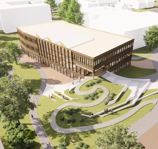Impressie van de nieuwbouw van een middelbare school